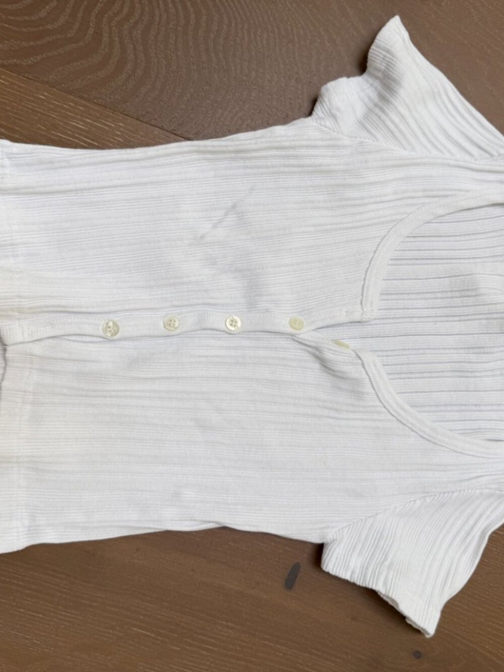 Brandy Melville White Ribbed Henley Short Sleeve Top - OS